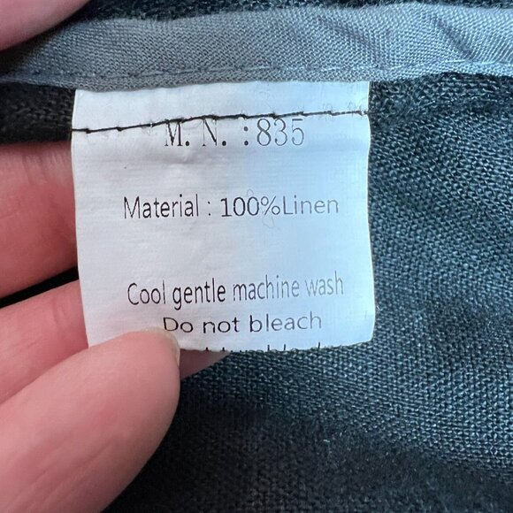 Linen Pants Womens Large Black Lagenlook Minimalist Straight Leg Cropped Stretch - Picture 8 of 15